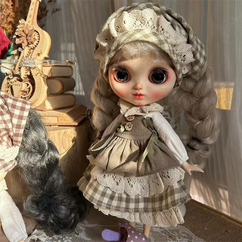 Кукольная одежда (Blythe) OB22/OB24 комплект юбок, стиль ретро лесной пасторали, клетчатый чепчик