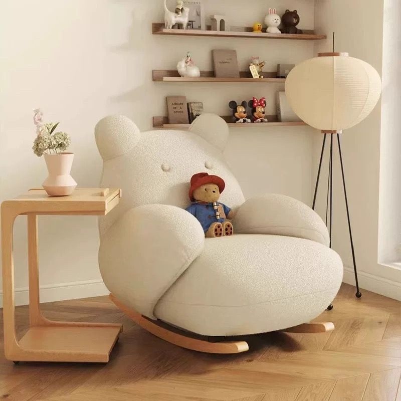 Scandinavian Style Big White Bear Rocking Chair Cream Velvet Sofa 45cm Reclining Comfortable Leisure Combination Set for Three People