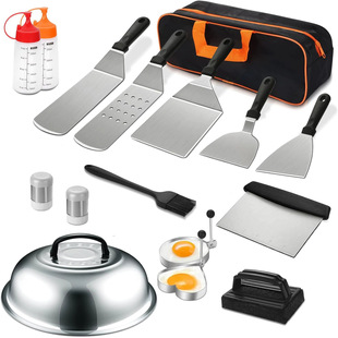 Hot-Selling Stainless Steel Barbecue Set Stainless Steel Spatula 17-Piece Set Cooking Spatula Teppanyaki Barbecue Tools