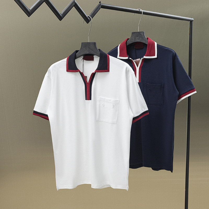 Summer New Trendy Color-Blocked Knitted Collar Top T-Shirt Short-Sleeved Casual Fashion Lapel Men's Short-Sleeved Polo Shirt