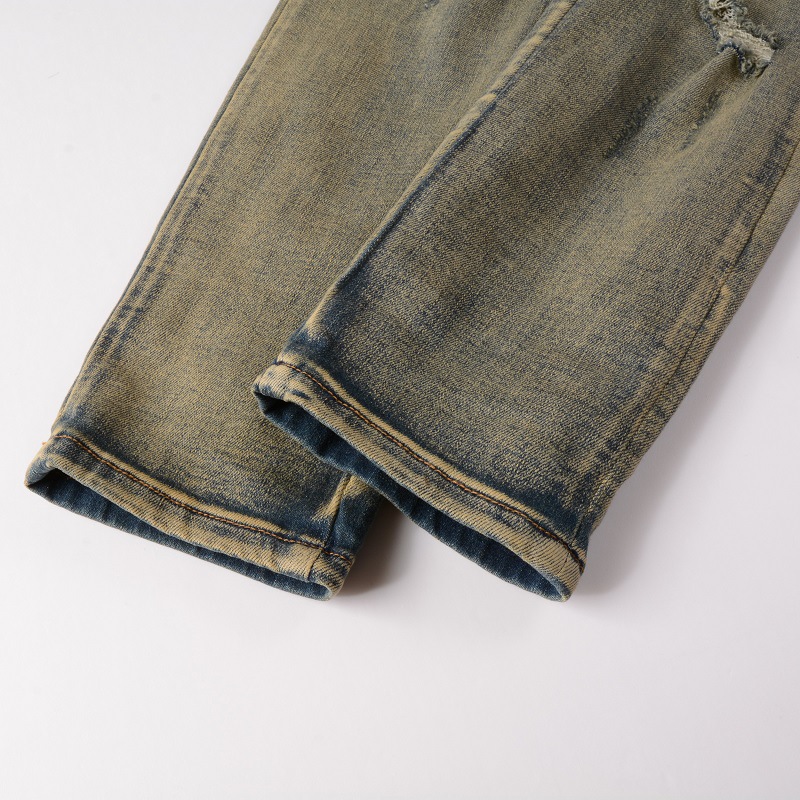 Men's Clothing high street embroidered men's jeans, ripped jeans, nostalgic retro scraped denim pants #6611_voghion.com