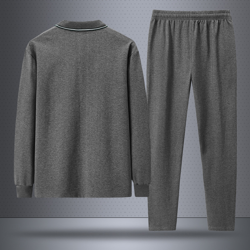 Traje casual de primavera para hombre, estilo polo, nuevo estilo holgado de manga larga para hombres de mediana edad y mayores, talla grande, transpirable, traje de dos piezas con pantalones largos.
