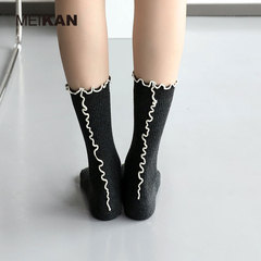 Stylish Hemstitched Contrast Color Striped Mid-Calf Trendy Socks with Plain Black and White Grey No Bone Comfortful Personality Colorful Socks