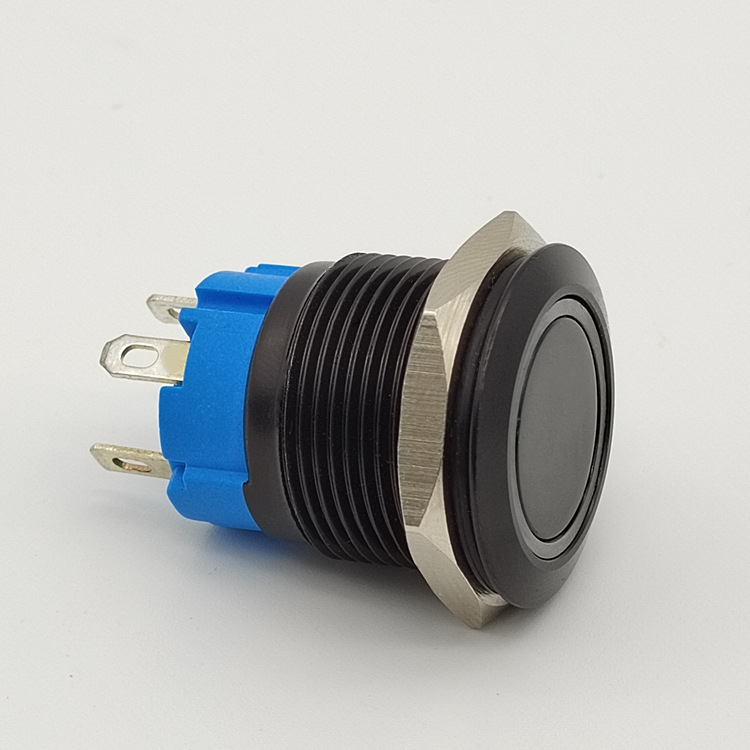 金属按钮开关19mm  黑色金属铝氧化 四脚环形自锁自复位  防水型