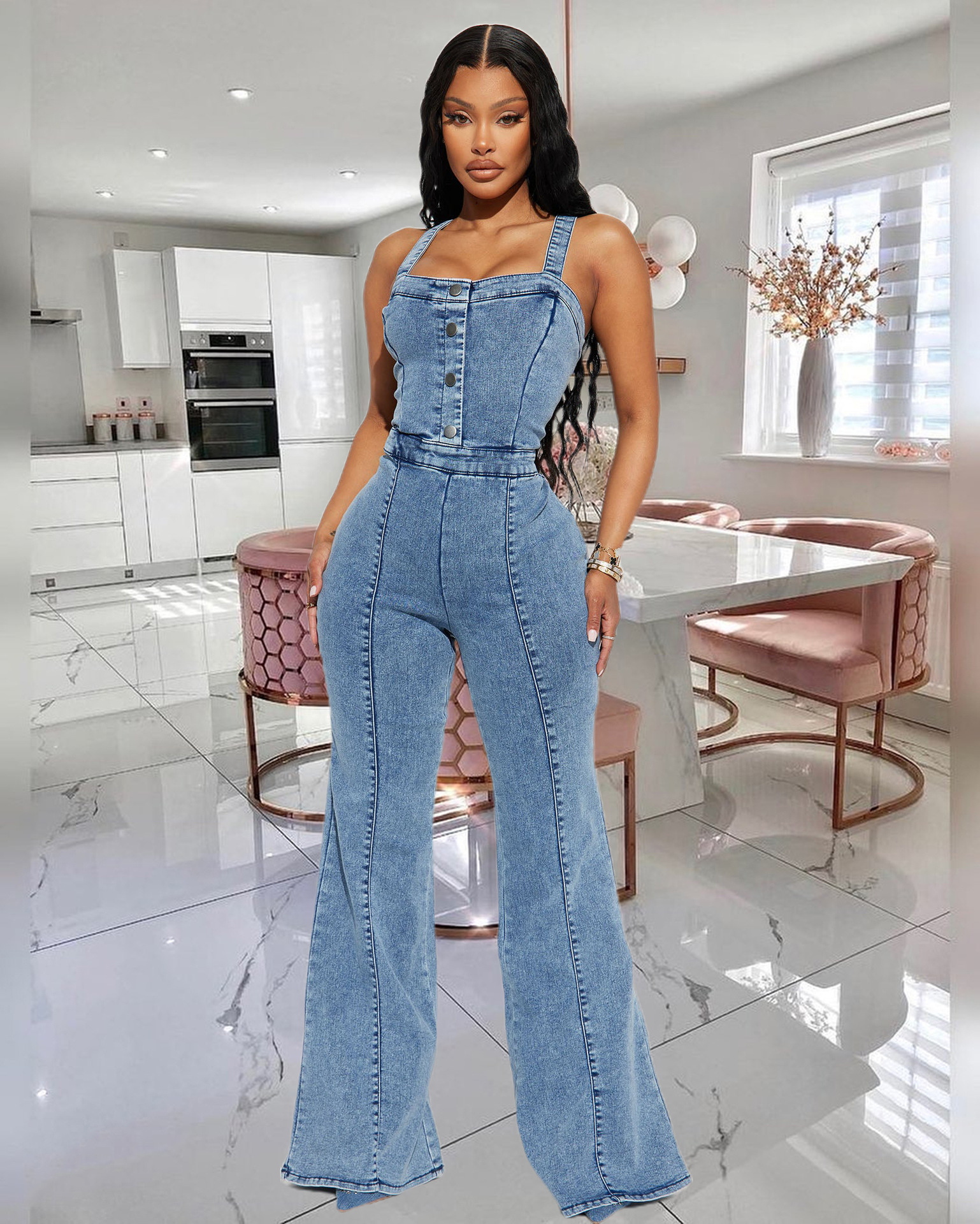 500g Weight Sleeveless Sleeve Length Full Length Pants Length Cotton, Denim Fabric Type High Waist Waist Line Jumpsuits Pants Type Stretchy Elasticity Bodysuits Tops Type Holiday, Daily, Selfie Occasion Loose Fit Type Solid Color Pattern Summer, Spring, Autumn Season Women's Gender Casual, Streetwear Style Women's Holiday Daily Selfie Bodysuits Casual Streetwear Solid Color Full Length Jumpsuits 7