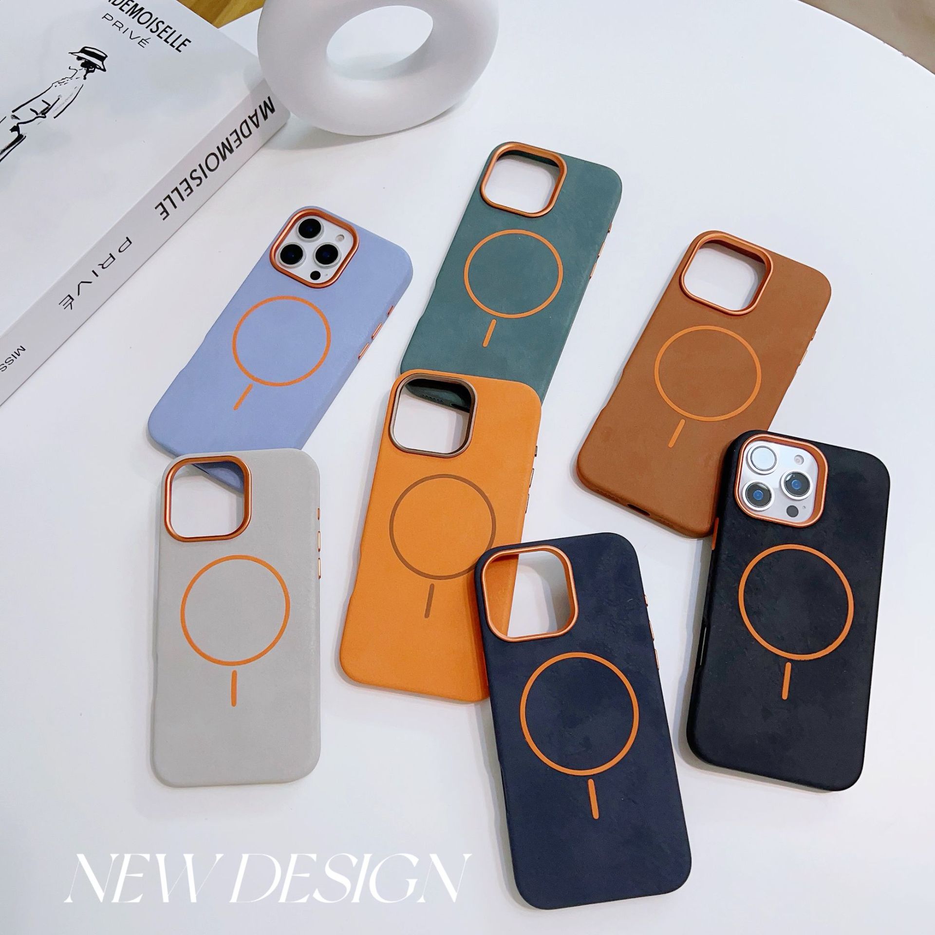 Suitable for Apple 17Promax Fine-Circle Magnetic Phone Case with Elephant Skin Texture, Iphone16 Contrasting Color Frame Protective Case