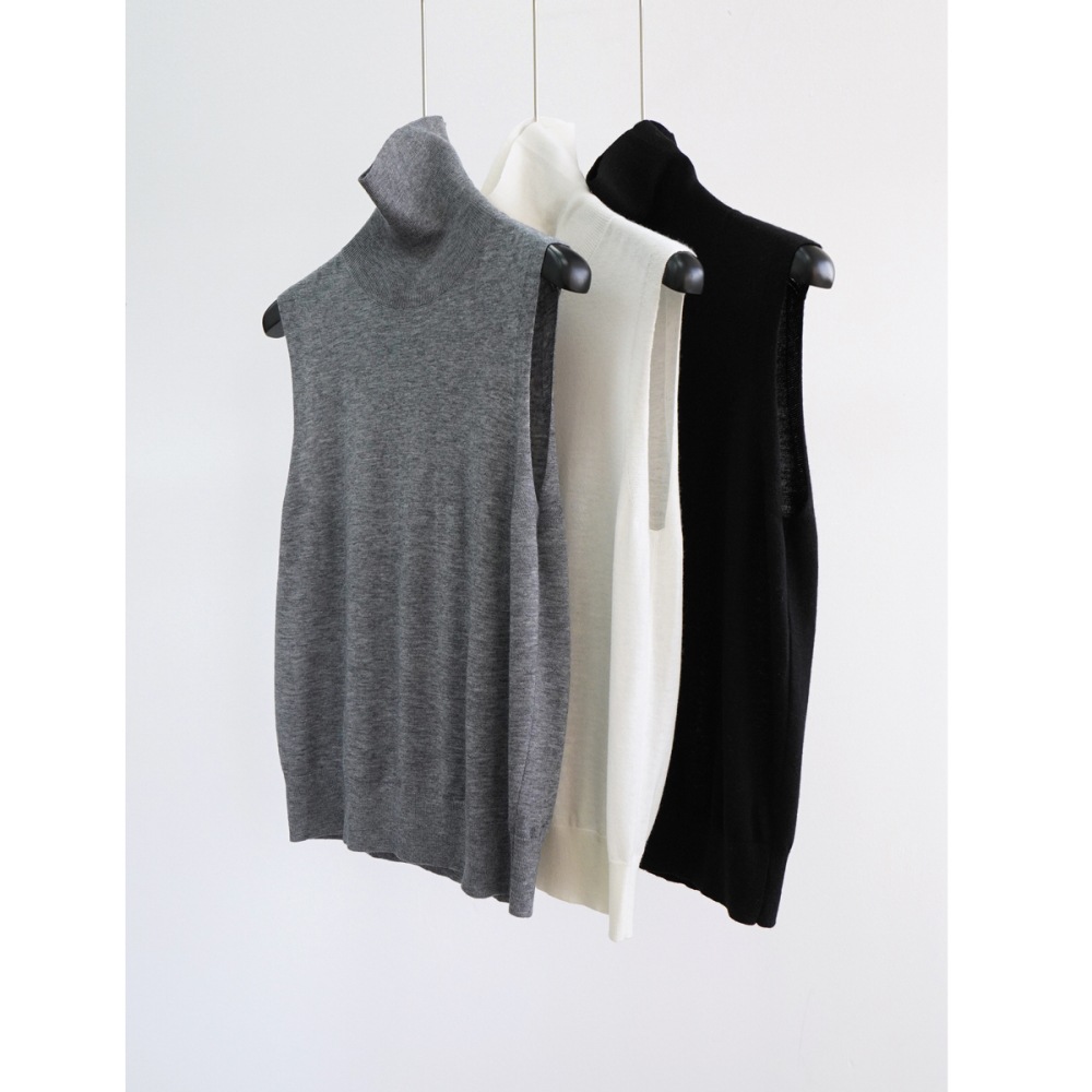 CHIC High-grade Sleeveless High Collar Wool Vest Piled Collar Thin Knitted Autumn and Winter Loaxed All-match Minimalist Women's Suit