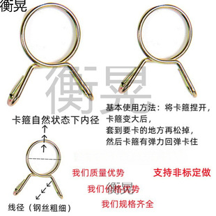 Quick-Install Hand-Held Single Steel Wire Galvanized Pipe Clamp Ring for Gas, Water, and Oil Pipes, Metal Spring Hose Clamp, Buckle Clip