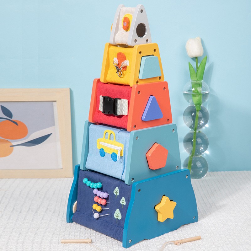 Transfronterizos bebés 3 - en - 1 cohetes torre de empuje para bebés inteligencia sensación hexahedro calmante juguetes de madera para niños de educación temprana