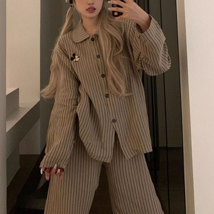 Cloud Cotton Pajamas Women's Spring New Ins Korean Style Sweet Cartoon Striped Mickey Loose Internet Celebrity Live suit