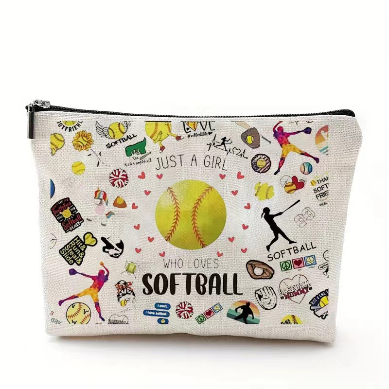 Elementos deportivos de béisbol bolsas de maquillaje impresas para chicas de béisbol bolsas portátiles de baño regalos para los amantes del béisbol