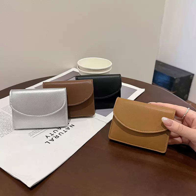 新款时尚女士钱包短款纯色卡包女款质感小巧简约跨境零钱包