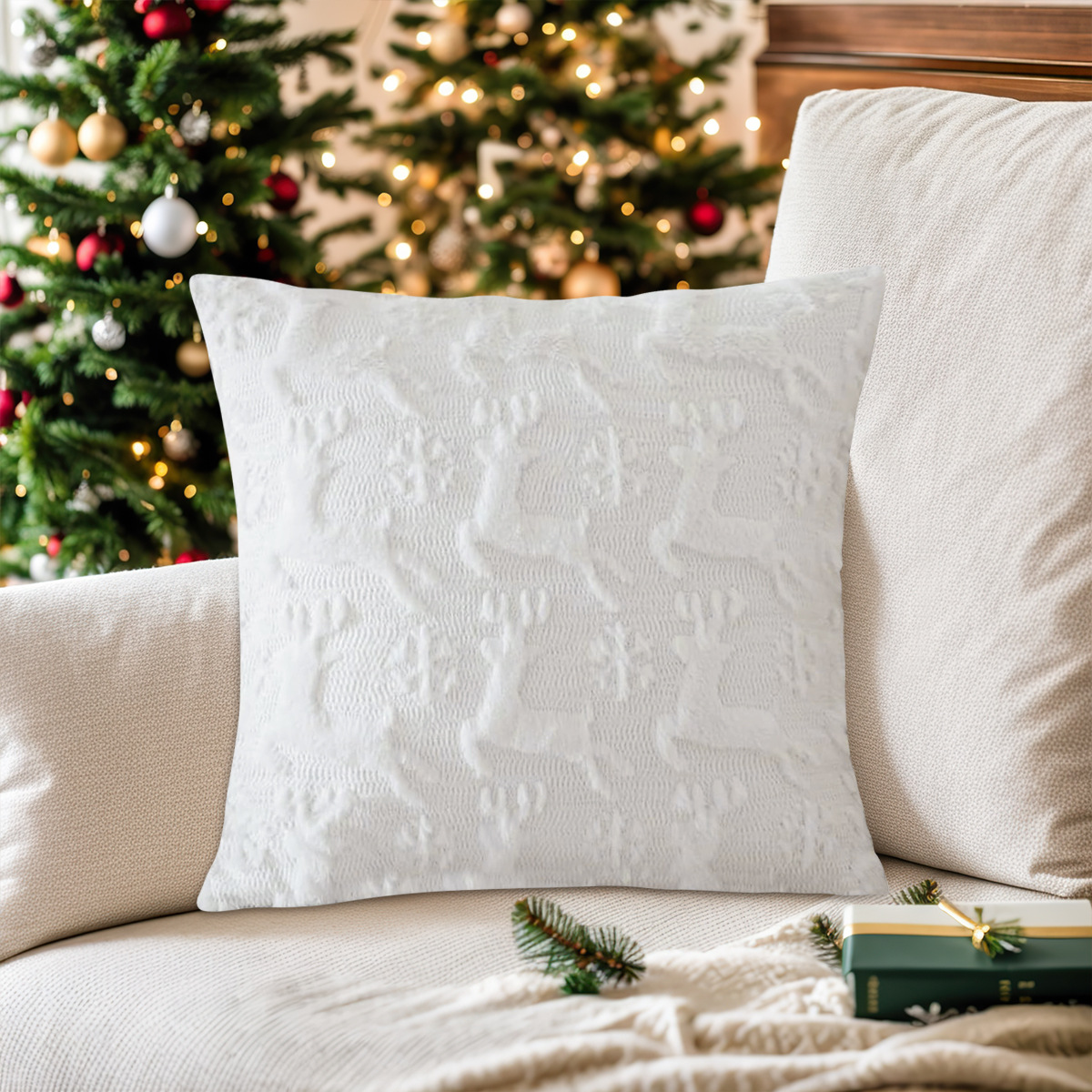 Transfronterizos PVC veludo esmerilado cervo copo de nieve árbol de Navidad funda de almohada universal Europa y América funda de almohada de Navidad TEMU
