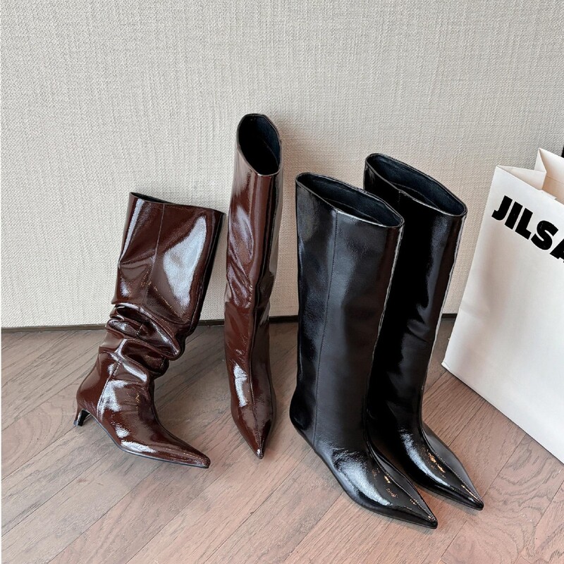 Cowhide 4cm Kitten Heel Wide Calf Riding Boots for Women, Over-The-Knee Long Boots for Petite Women, Pointed Toe Stiletto High Boots Cowhide 4cm Kitten Heel Wide Calf Riding Boots for Women, Over-The-Knee Long Boots for Petite Women, Pointed Toe Stiletto High Boots