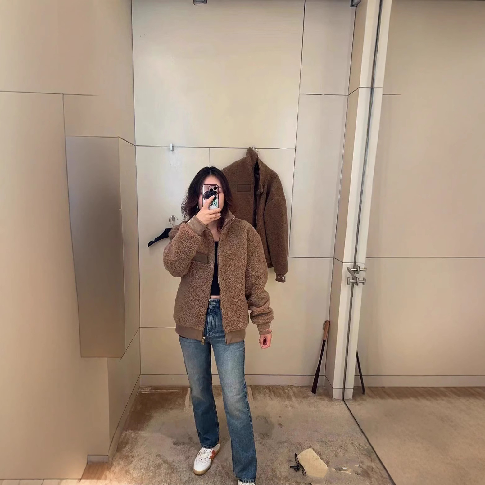 24FW 유럽과 미국 스타일 초기 가을 편지 자카드 커프 스웨이드 테디 벨트 재킷 유행 남성 및 여성 재킷
