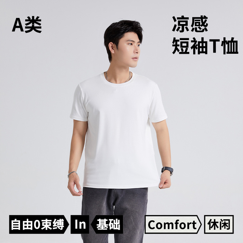 【5A】Summer Men's Silk Short-Sleeved Modal Pure Color Round Neck Men's T-Shirt Simple Antibacterial Combed Cotton Men's Breathable