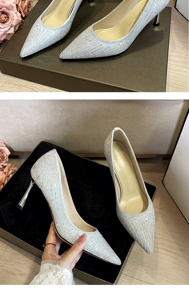 Giày cao gót nữ mũi nhọn gót nhọn 6–8 cm thiết kế thanh lịch cho cô dâu và phù dâu — Màu mơ, Màu xám bạc chi tiết 13