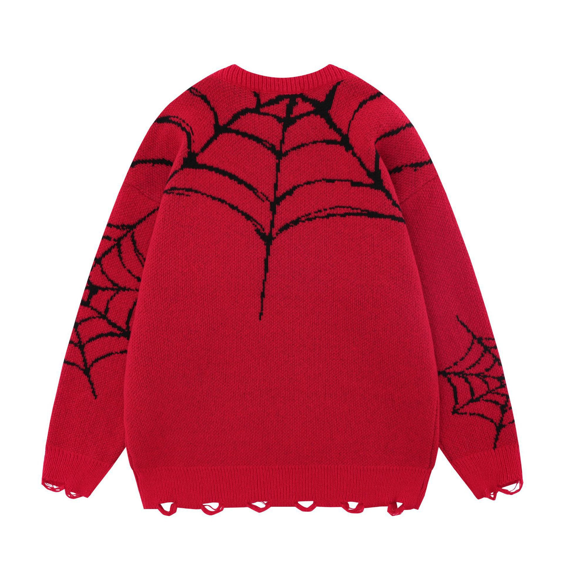 Men's Clothing street trend spider jacquard dark ins retro loose pullover knitted sweater_voghion.com