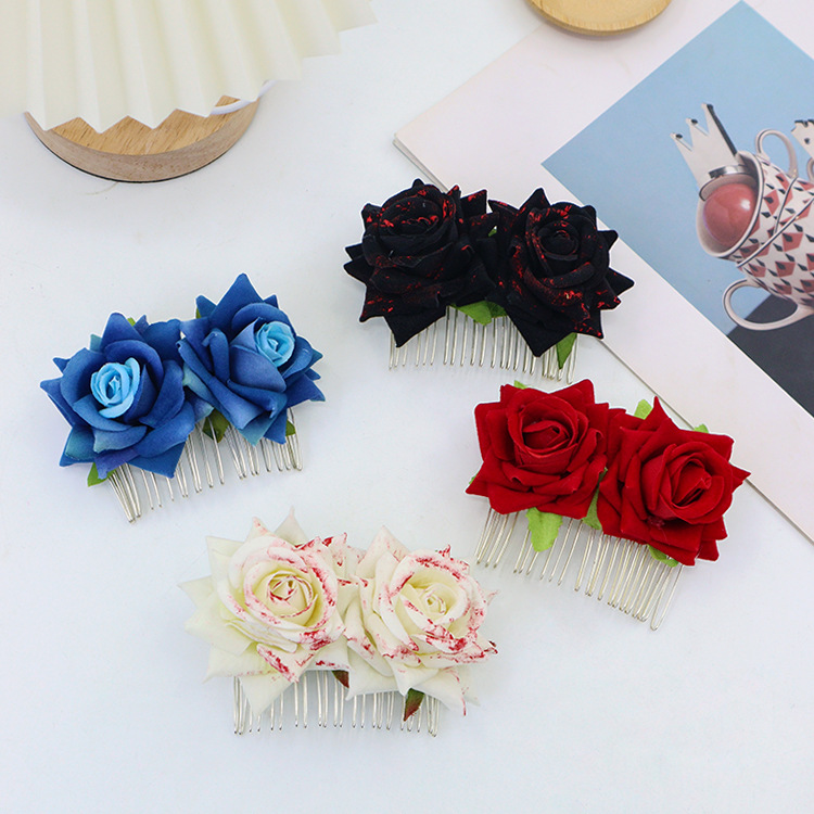 Amazon nuevo peine de pelo de rosa de simulación de Halloween ambiente festivo fiesta fiesta de baile vestir metal peine accesorios para el cabello