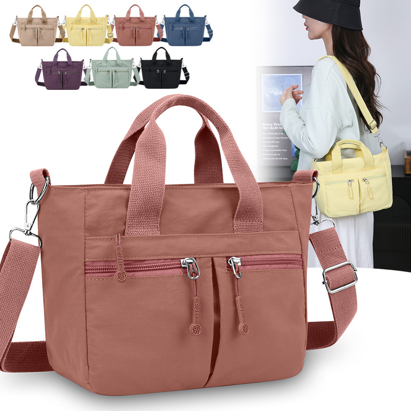 New nylon fabric large-capacity versatile tote bag for women, simple multi-pocket casual shoulder handbag and crossbody bag