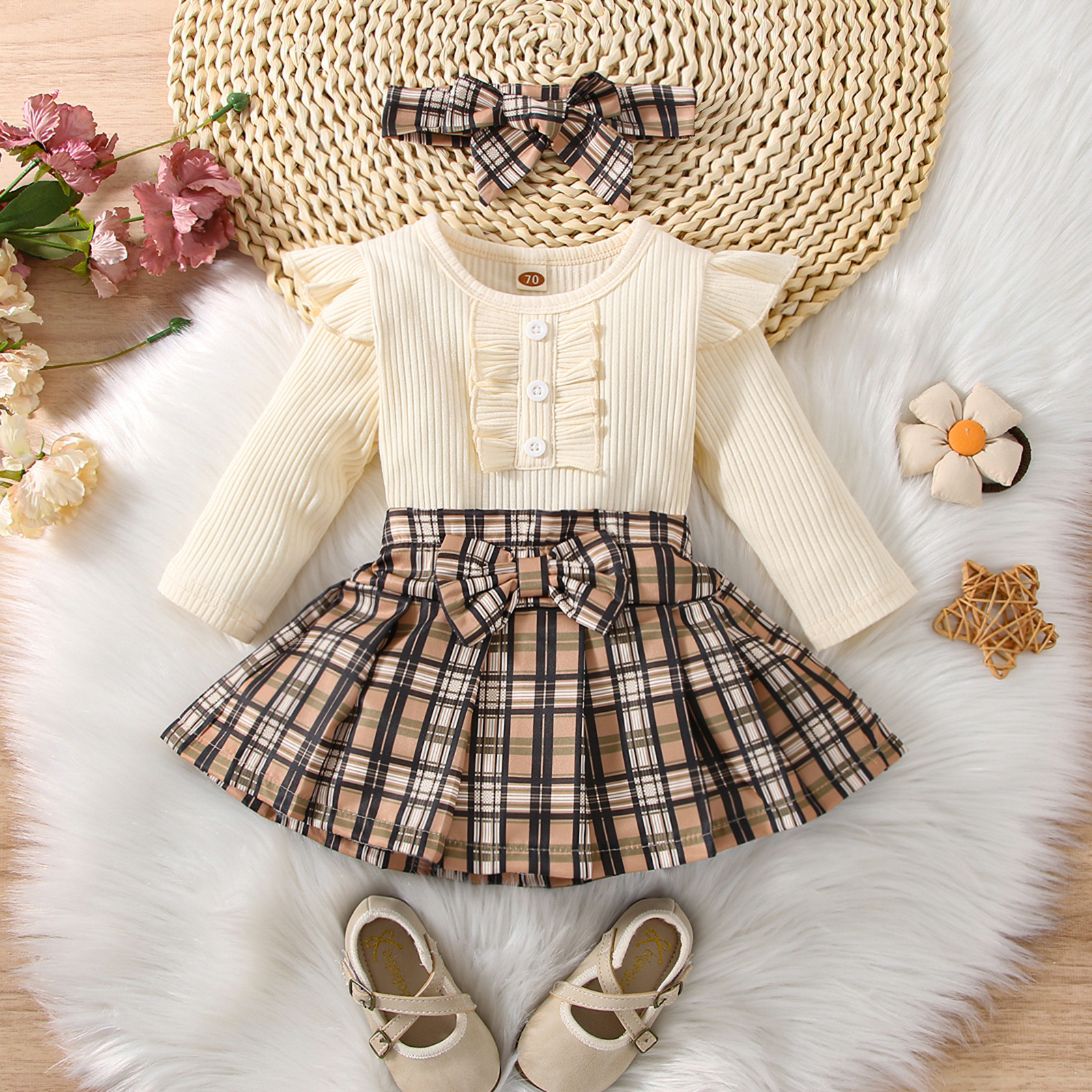 Style Bcbg Plaid Noeud Papillon Coton Polyester Filles Vêtements Ensembles display picture 4