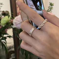 韓版戒指女簡約小眾設計個性串珠交織彈力戒指輕奢時尚百搭高級感