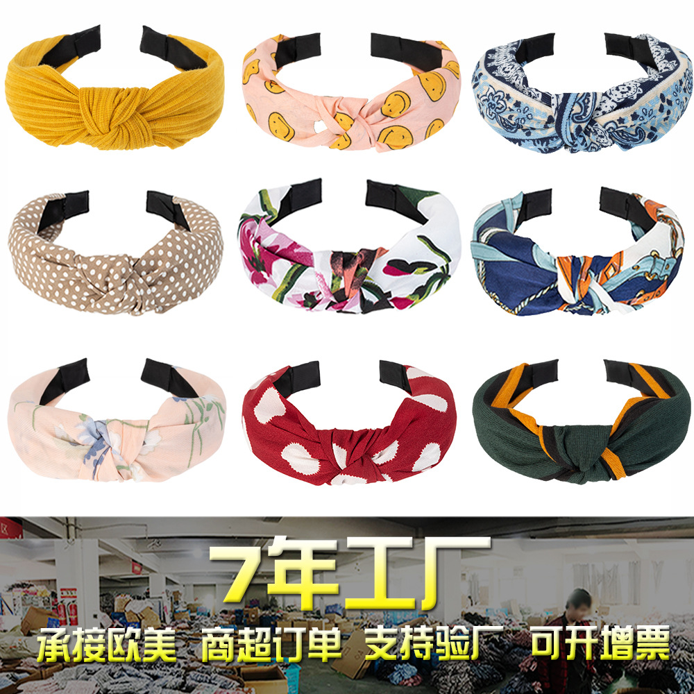 Cross-border knitted black printing bow...