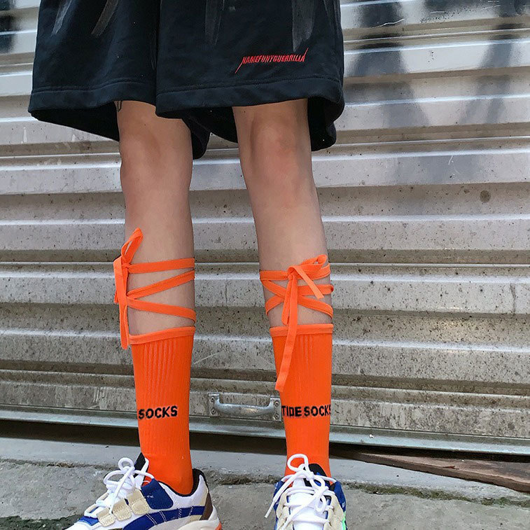 Strap Calf Socks Dance Trend New New New Frontier Cross Strap Socks Women Ins Sucking Eyes Tide Socks Mid-Tube Socks