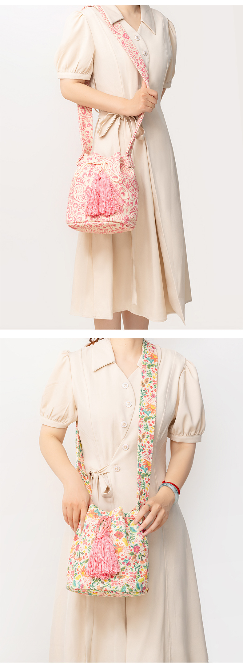 New Women's Bag ENSPT Crossbody Bucket Bag Bohemian Ethnic Style Canvas Bag Women's Printed New Canvas Commuting Bag_voghion.com