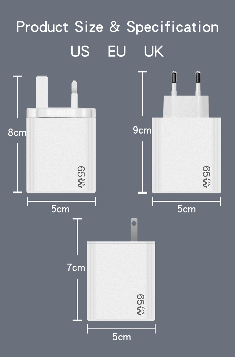 65-W-Galliumnitrid-GaN-Ladegerät, britischer Standard, schneller Ladekopf für Mobiltelefone und Laptops, Multi-Port-Adapter_voghion.com