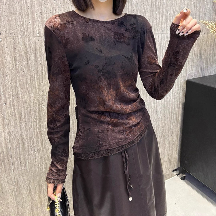 2025秋季新款两色立体提花圆领长袖小衫打底衫复古气质上衣不退换|undefined