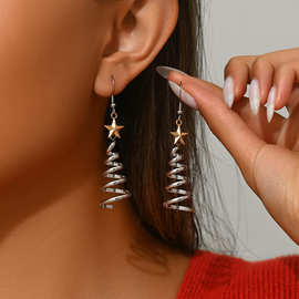 欧美跨境创意多层圣诞树弹簧五角星耳钩时尚百搭潮流女式耳饰