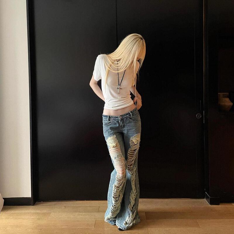 American-Style Spicy Girl Ripped Low-Waist Jeans for Women, Summer 2026 New Slim-Fit Flared Long Pants, Trendy on Instagram American-Style Spicy Girl Ripped Low-Waist Jeans for Women, Summer 2026 New Slim-Fit Flared Long Pants, Trendy on Instagram