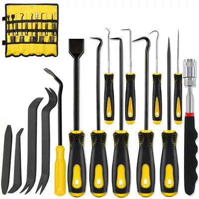 Car Oil Seal Hook, Mühərrik tənzimləmə alətləri - yellow-15-piece-set-with-straight-stone-detector-oxford-storage-roll-bag