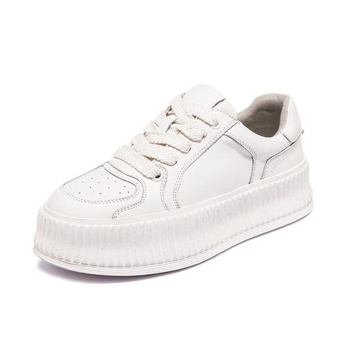 Leather Thick Sole White Women's Shoes 2025 Spring Casual Matchable Sports Plate Shoes Heeled Shoes for Girls Biscuit Shoes