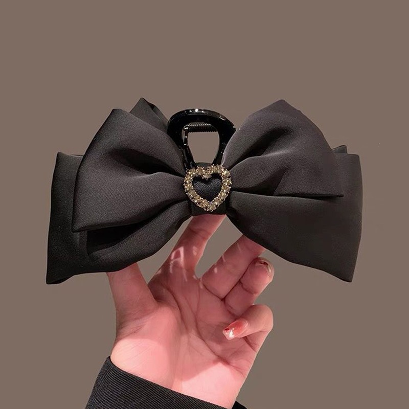Satín de alta sensación, arco negro grande, clip de tiburón, toque de cabeza, clip de nube, clip de agarre, clip de cabello, tarjeta de cabello de mujer