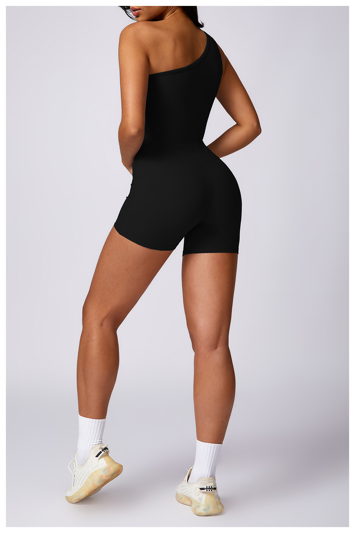 Simple Style Solid Color Nylon Spandex Irregular Collar Active Sets Rompers display picture 3