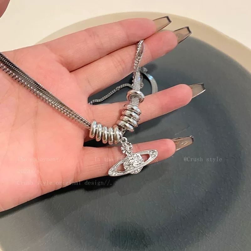 Planet Zircon Pendant Necklace Women's Summer Cool Style Personalized Accessories 2025 New Trendy Clavicle Chain New Style