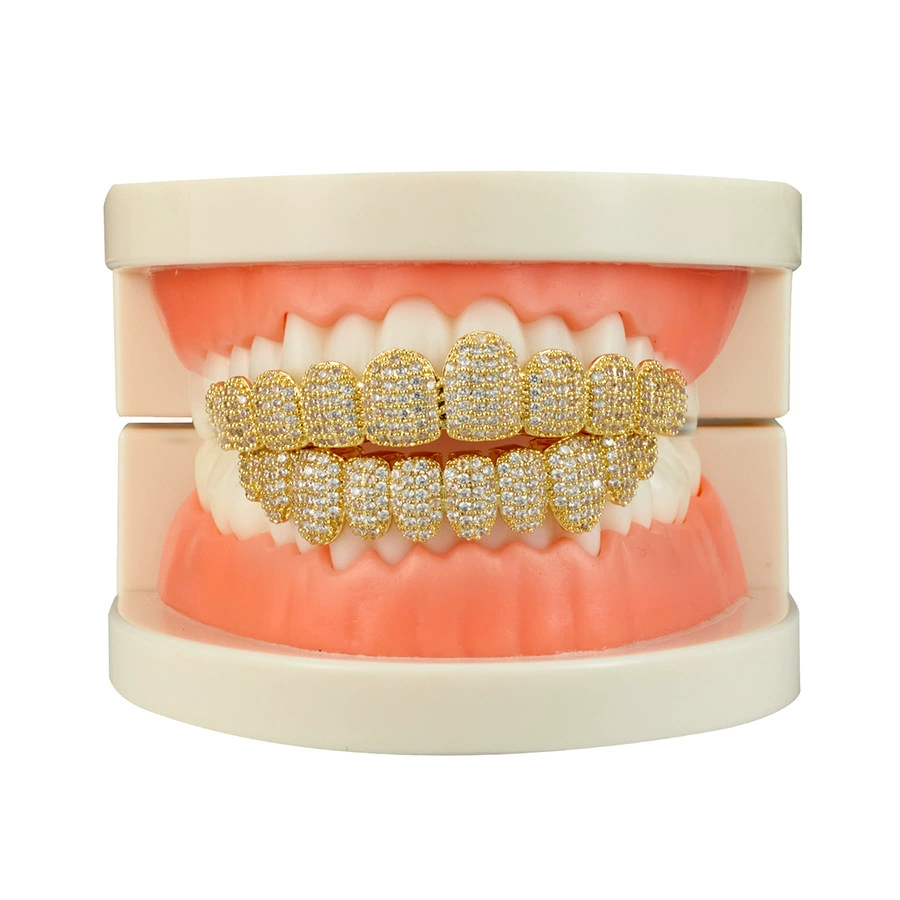Ювелирное украшение для зубов в стиле хип‑хоп, позолота 14K, украшение для вечеринки, набор на 10 зубов с инкрустацией