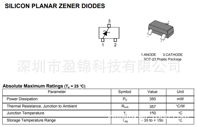 MMBZ5221B-MMBZ5261B 稳压二极管 130V 215mA SOT-23 现货库存