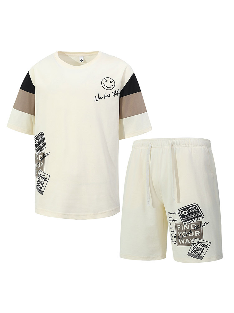 Conjunto deportivo de verano para hombre, cuello redondo, pantalones cortos, manga corta, informal, de dos piezas, camiseta, estilo juvenil, moderno y a la moda.