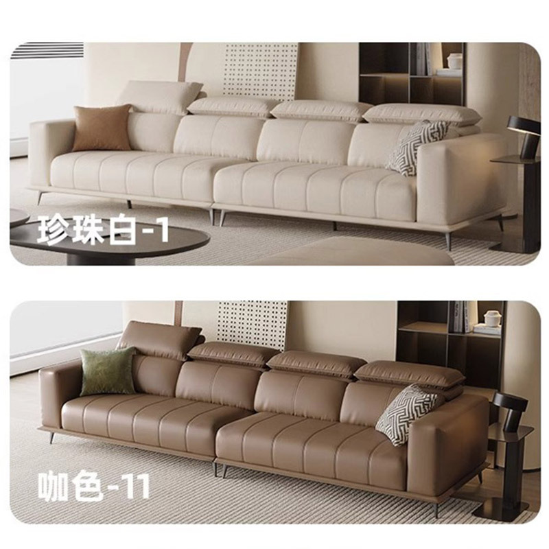 Sofá de Cuero Genuino de Primera Capa de Vacuno, Estilo Italiano de Lujo Ligero, Famoso en Internet, con Respaldo Ajustable, Diseño Vintage de Teclas de Piano, Muebles de Foshan.
