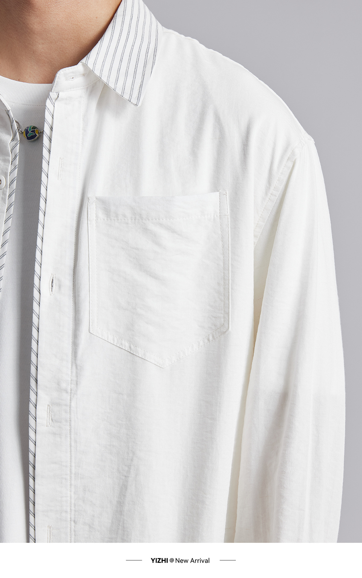 Áo chống nắng nam dáng rộng phối vải cotton phong cách lịch lãm — Xanh navy chi tiết 10