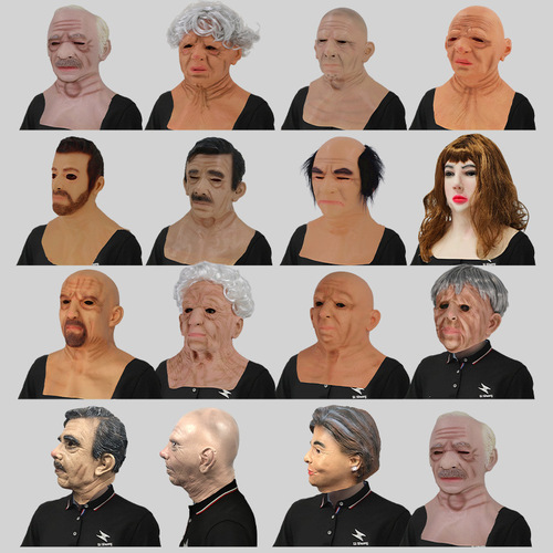 Grandpa and grandma character masks masquerade bearded uncle headgear Halloween party spoof props