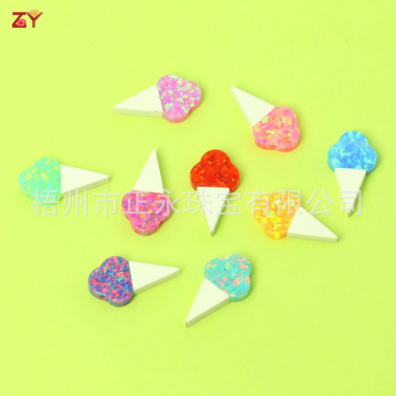 Cross-border Hot Pendant Ice Cream Shape Synthetic Opal Bare Stone with Holes Artificial Opal Necklace with Stone