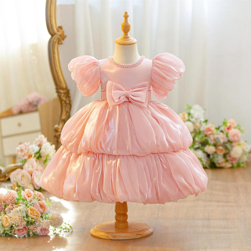 Girls' One-Year-Old Birthday Dress with Puff Sleeves, Flower Girl Dress, Children's Princess Dress, Baby Dress for Children's Day, New Year's Day, Christmas, Cross-Border
