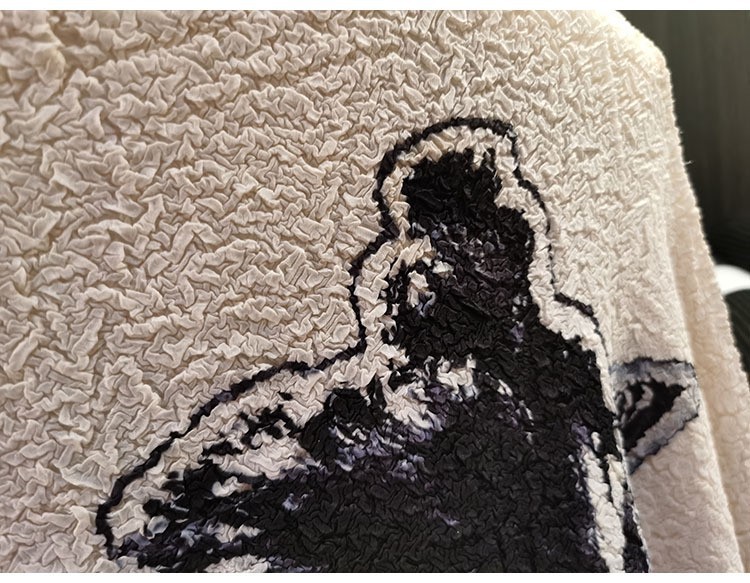 Áo thun nữ cổ tròn in họa tiết tay lỡ dáng rộng xếp ly — Màu tím, Màu xám chi tiết 31
