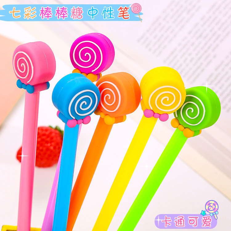 Nuevo color caramelo lollipop pluma de gel de aprendizaje creativo papelería oficina firma pluma linda pluma de dibujos animados a base de agua