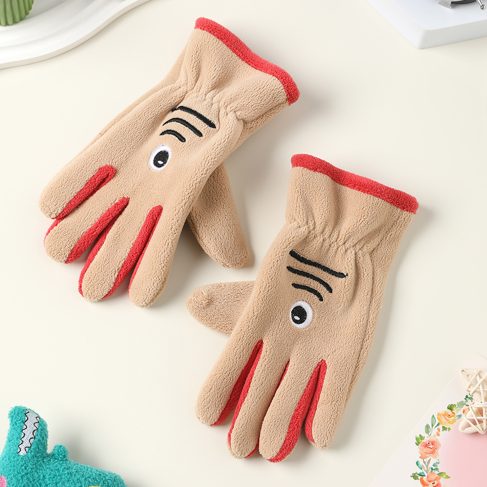 Guantes de invierno para niños con guantes de terciopelo de dibujos animados al aire libre para montar a favor de la piel, guantes de terciopelo de grano para niños y niñas.