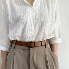 復古皮帶女簡約百搭韓版裝飾牛仔褲腰帶黑色時尚潮流個性針扣褲帶